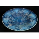 1930s Lalique opalescent moulded glass dish decorated with flowers and leaves, etched signature - R.