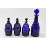 Georgian Bristol blue glass decanter with target stopper and slice cut decoration,