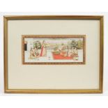 Antique Mughal School watercolour on ivory depicting courting nobles and attendant figures in a
