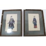 Pair of 19th century Chinese paintings on rice paper depicting a courtly official wearing white