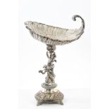 Late 19th century WMF table centrepiece with an angel blowing a shell and riding on a dolphin and
