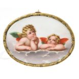 Early mid-19th century polychrome painted porcelain panel depicting Raphael's Angels,