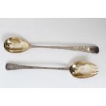 Pair George III silver serving spoons,