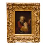 17th century Continental School oil on panel - an old man in armour with a child,