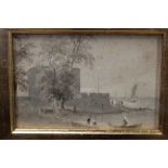 Attributed to William Daniell (1769 - 1837), monochrome watercolour - coastal view,