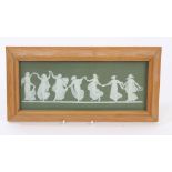 Late 19th century Wedgwood green Jasper ware plaque depicting dancing classical female figures,