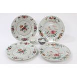 Two pairs 18th century Chinese export famille rose plates painted with flora, 23.