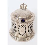 Victorian silver mustard pot of shaped octagonal form, with panels of pierced decoration,