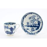 18th century Lowestoft blue and white coffee cup and saucer with painted floral,