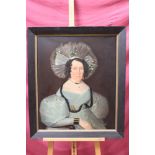 19th century English School oil on canvas - portrait of a lady in a elaborate hat, framed,