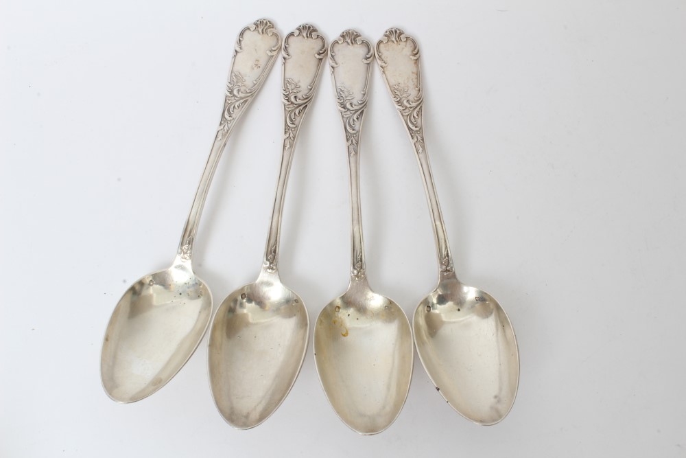 Four late 19th / early 20th century French silver tablespoons with foliate decorated stems and - Image 2 of 11