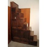 Highly unusual Anglo-Chinese elm library steps in two parts, with seven treads,