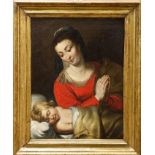 Follower of Rubens, oil on canvas - a mother and sleeping child, in gilt frame,