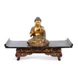 Good Japanese Edo period carved and gilt lacquered figure of Buddha in contemplative seated pose,