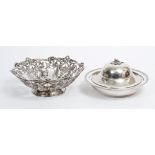 Continental silver fruit bowl of circular form, with pierced grape and vine decoration,