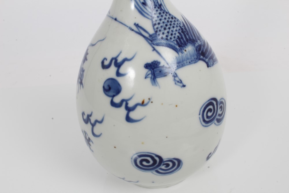 Chinese Qing blue and white bottle vase with painted hoho bird, - Image 4 of 5