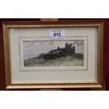 Frederick Pepys Cockerell (1833 - 1878), watercolour - Bamburgh Castle, in glazed frame, 7cm x 15cm.