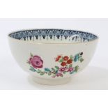 18th century Worcester polychrome bowl with painted floral sprays - blue crescent mark,