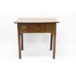 18th century fruitwood and boxwood line-inlaid lowboy, well-figured top over three frieze drawers,