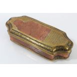 Good 18th century Dutch brass and copper inlaid tobacco box of shaped oblong form,