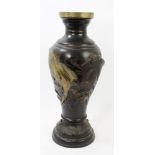 Japanese Meiji period patinated bronze vase of baluster form,