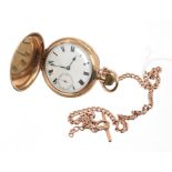 9ct rose gold curb link watch chain and a Waltham 'Royal' gold plated full hunter pocket watch