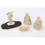 Late 19th / early 20th century Oriental group of carvings - to include miniature okimono figure of