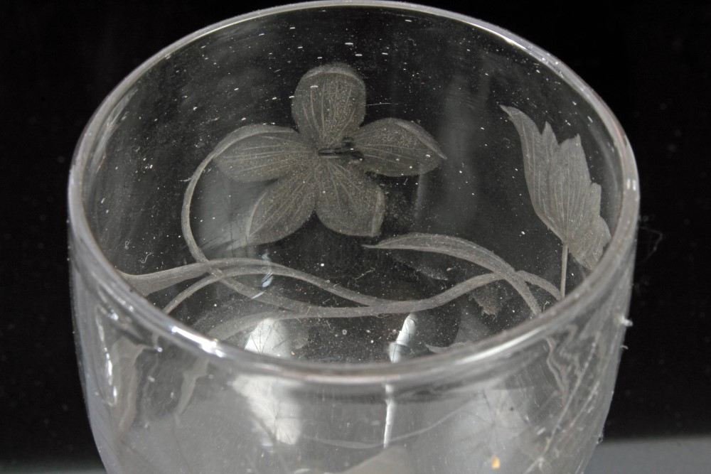 18th century wine glass with Jacobite-style engraved butterflies and floral decoration, - Image 4 of 8