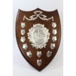 1920s Loveday Challenge Shield for billiards with silver cresting and central embossed plate with