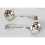 Pair William IV silver fiddle pattern sauce ladles (London 1832 / 1835), Charles Boyton.