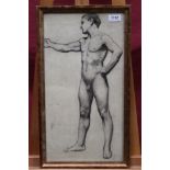 Follower of Lucien Pissarro, early 20th century charcoal life study - a male nude, monogrammed,