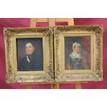 Pair Victorian English School oils on canvas - portrait of a lady and gentleman, in gilt frames,