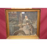 Sidney Curnow Vosper (1866 - 1942), watercolour - lady at her spinning wheel, signed, in gilt frame,