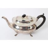 George V silver teapot of compressed baluster form,