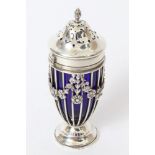 Late Victorian silver wirework sugar caster of tapering form, with floral decoration,