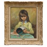 Marcel Dyf (1899 - 1985), oil on canvas - Petite fille aux images, signed, framed, 54cm x 44cm.