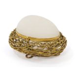 19th century French opaline glass and gilt wirework novelty etui case in the form of an egg on a