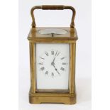 Late 19th century French brass repeating carriage clock striking the half hours, in brass case,