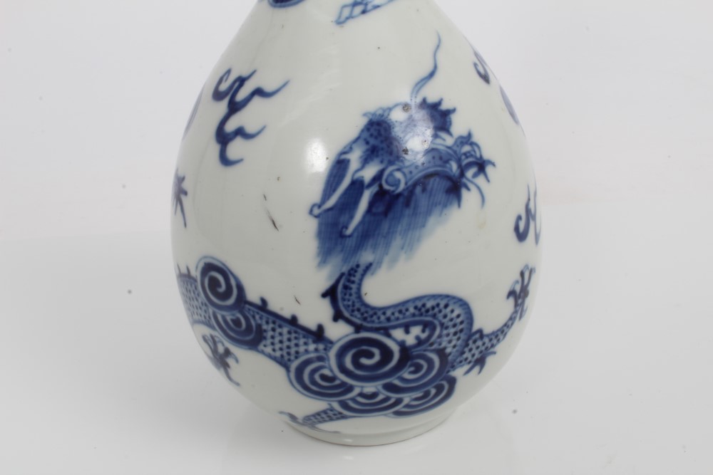 Chinese Qing blue and white bottle vase with painted hoho bird, - Image 3 of 5