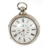 Large Victorian silver pair cased pocket watch with fusee movement, verge escapement,