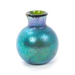 Unusual early 20th century Loetz iridescent glass miniature bottle vase / flask, 4cm,