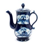 18th century Lowestoft blue and white coffee pot and cover of small proportions,