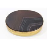 19th century Continental gilt metal mounted banded agate snuff box of oval form, hinged cover, 7.