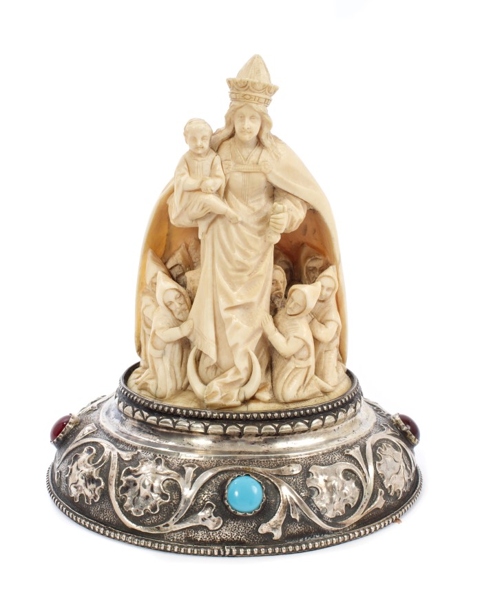 Rare and fine 18th / 19th century German carved ivory figural group depicting the Virgin of Mercy,