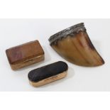Two 19th century agate mounted snuff boxes, the largest 7cm wide,