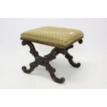 William IV rosewood stool with embroidered top on scrolling X-frame understructure