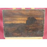 19th century English School oil on canvas laid on panel - a Scottish castle above a loch, unframed,