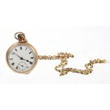 Ladies' 9ct gold fob watch with Swiss button-wind movement, in 9ct gold case, 34mm diameter,