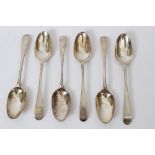 Set of six George III silver Old English pattern dessert spoons with engraved initials (London