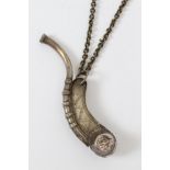 Antique white metal bosun's whistle with wriggle-work decoration,